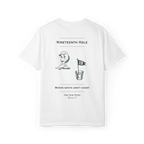 Nineteenth Hole Tee White - back graphic with shot glass design