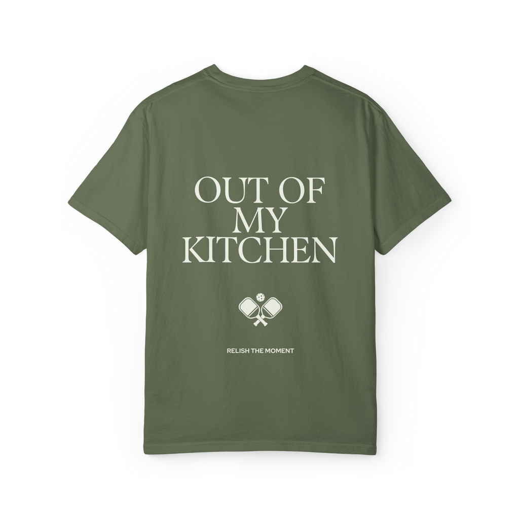 Out Of My Kitchen Tee Sage - back graphic view