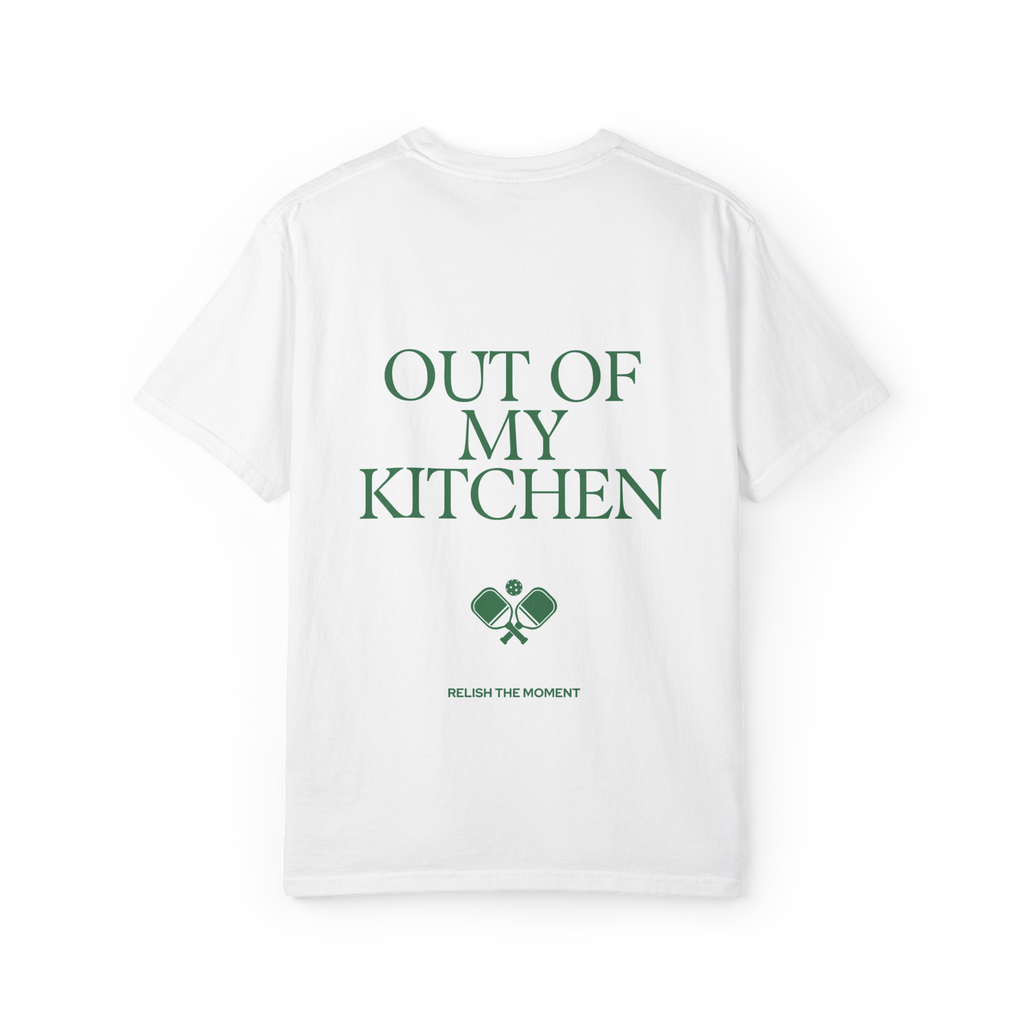 Out Of My Kitchen Tee White - back graphic view