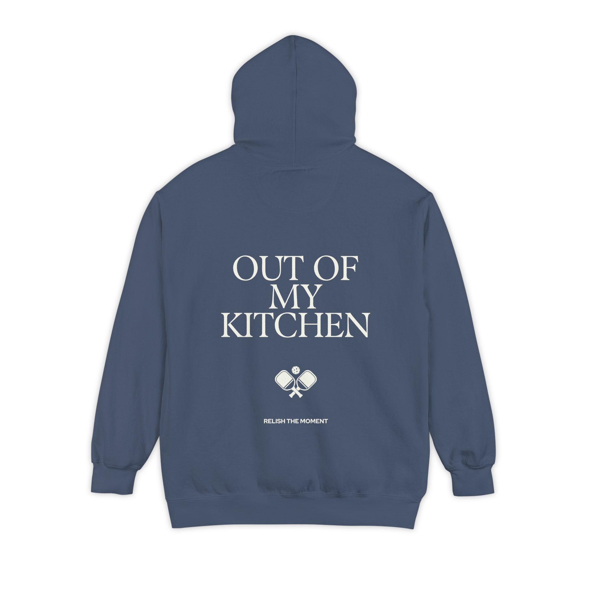 Out Of My Kitchen Hoodie Denim - back graphic view